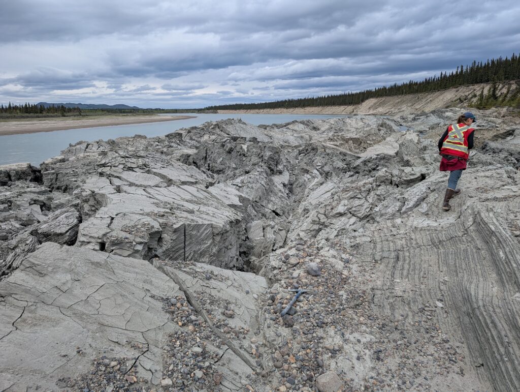 Uplifted river gravels in the toe of the May 2025 Yukon River landslide.
