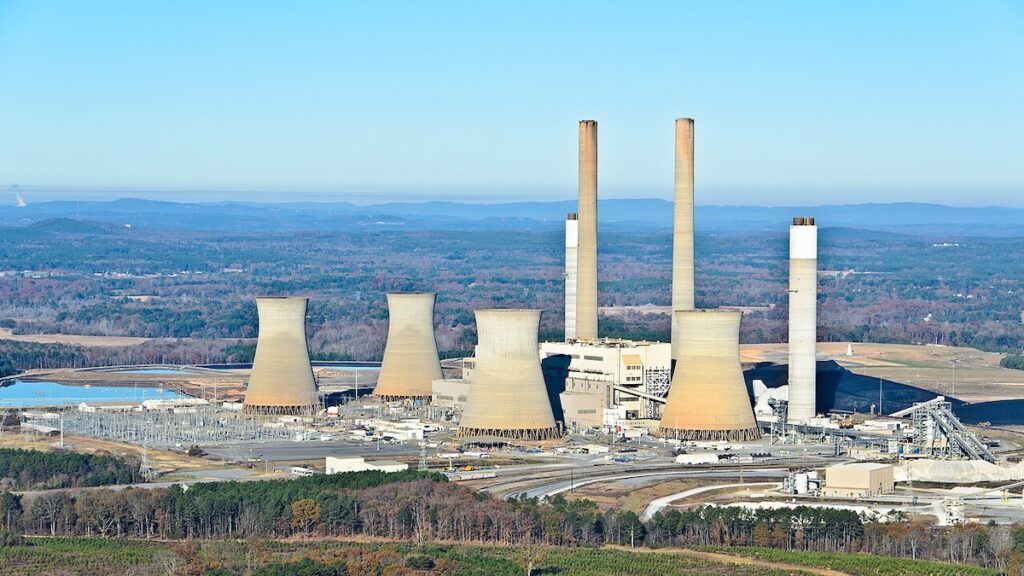 An aerial view of a power plant.