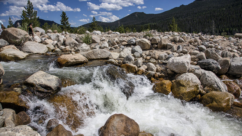 A raging stream in Rocky Mountain National Park in north central Colorado