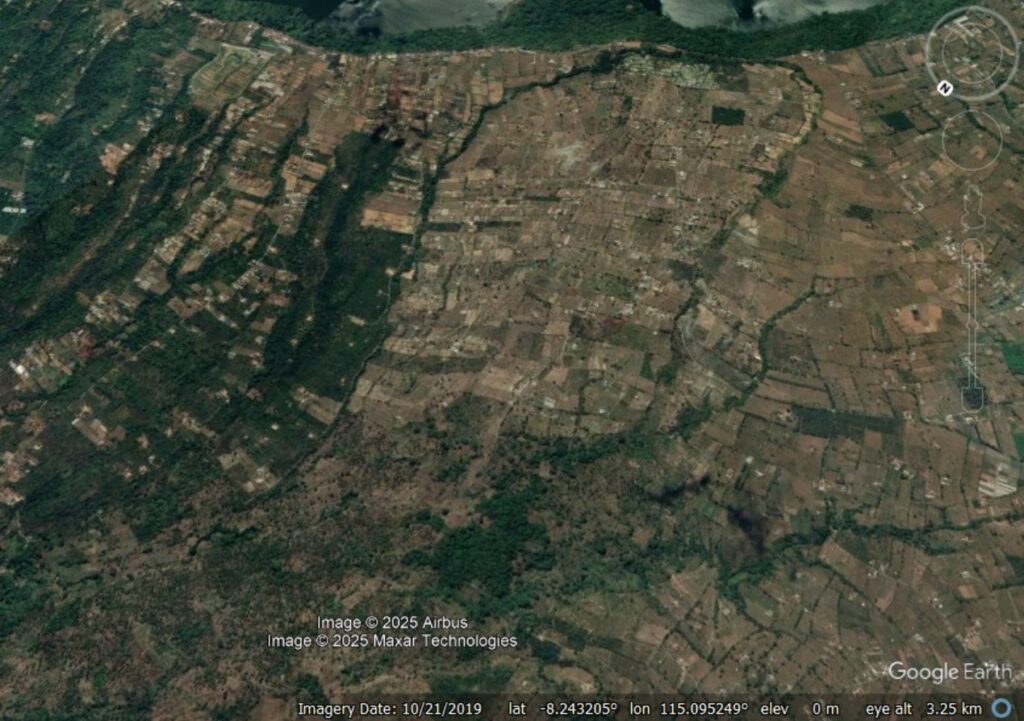 Google Earth image of the source zone of the 22 November 1815 Gejer Bali disaster.