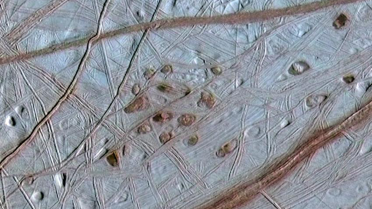 Satellite photo of features on Europa.