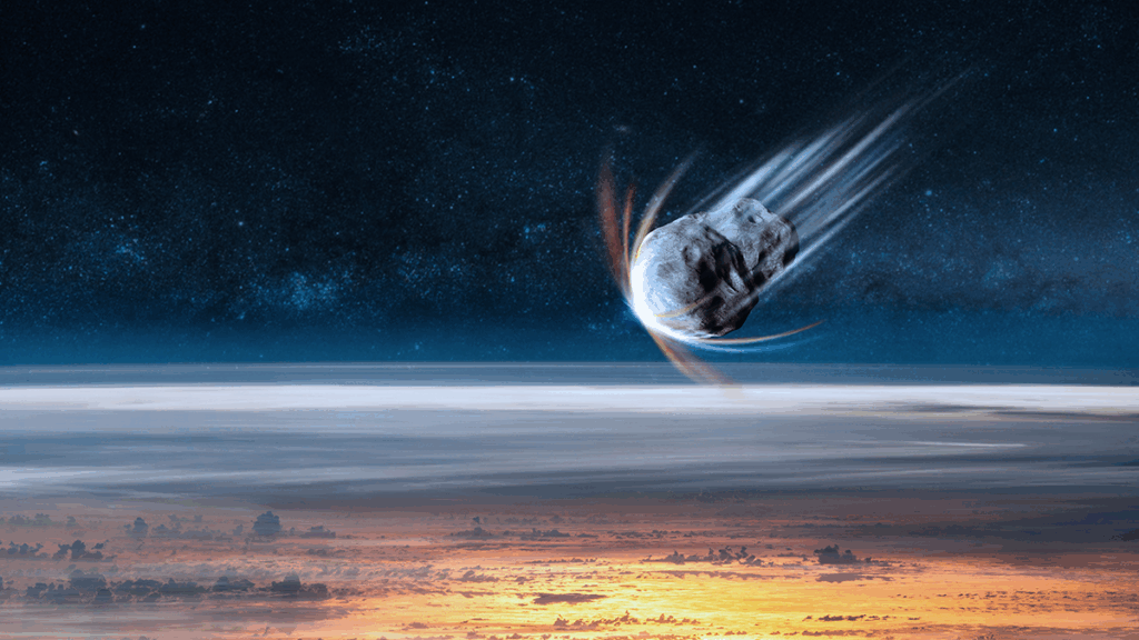 Artist’s rendering of Earth’s horizon from space with an asteroid entering the atmosphere