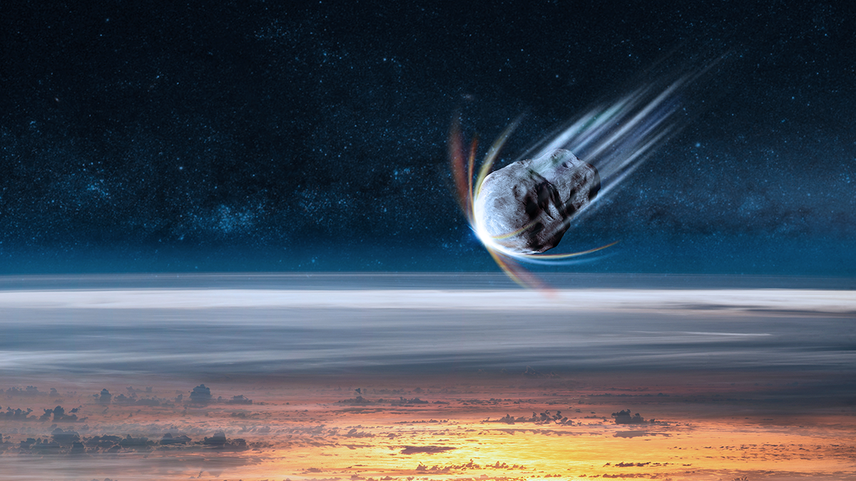 Artist’s rendering of Earth’s horizon from space with an asteroid entering the atmosphere