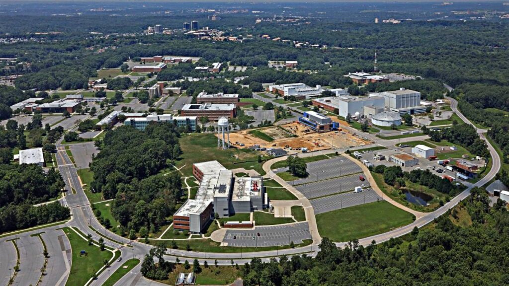 An aerial view of NASA Goddard Space Flight Center