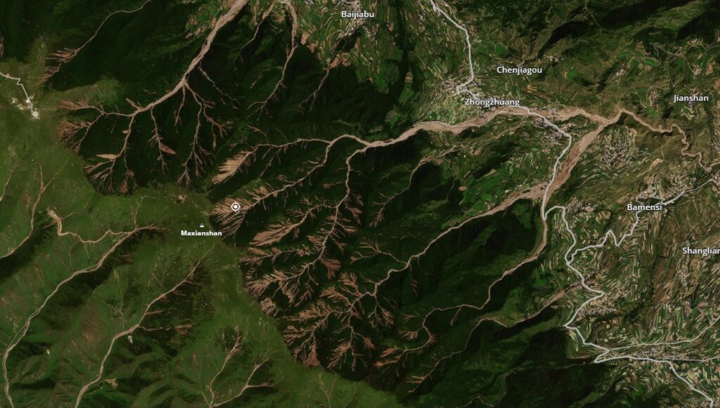 Planet Labs image of the aftermath of the 7 August 2025 landslides and debris flows in Yuzhong County, Gansu Province.