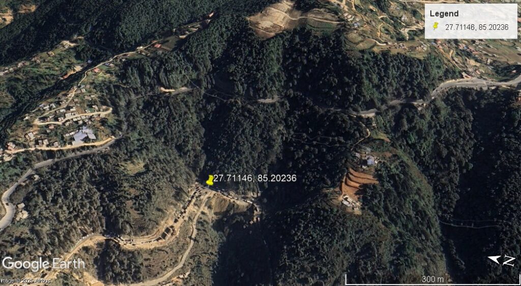 Google Earth image of the site of the Jhyaple Khola in Nepal, collected on 12 December 2023.