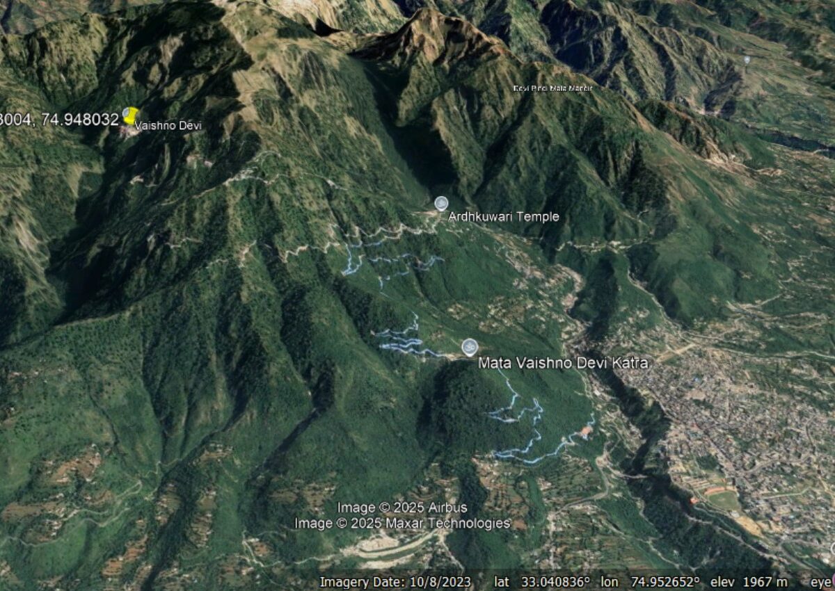 Google Earth image showing the terrain around the Vaishno Devi shrine in northern India.