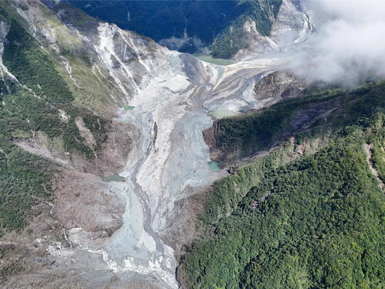 The deposit of the 21 July 2025 landslide in the Matai'an valley in Wanrong township, Taiwan.