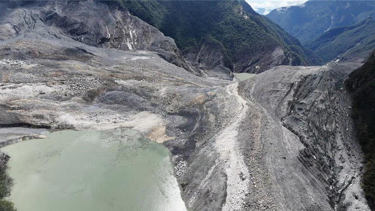 The lake formed by the 21 July 2025 landslide in the Matai'an valley in Wanrong township, Taiwan