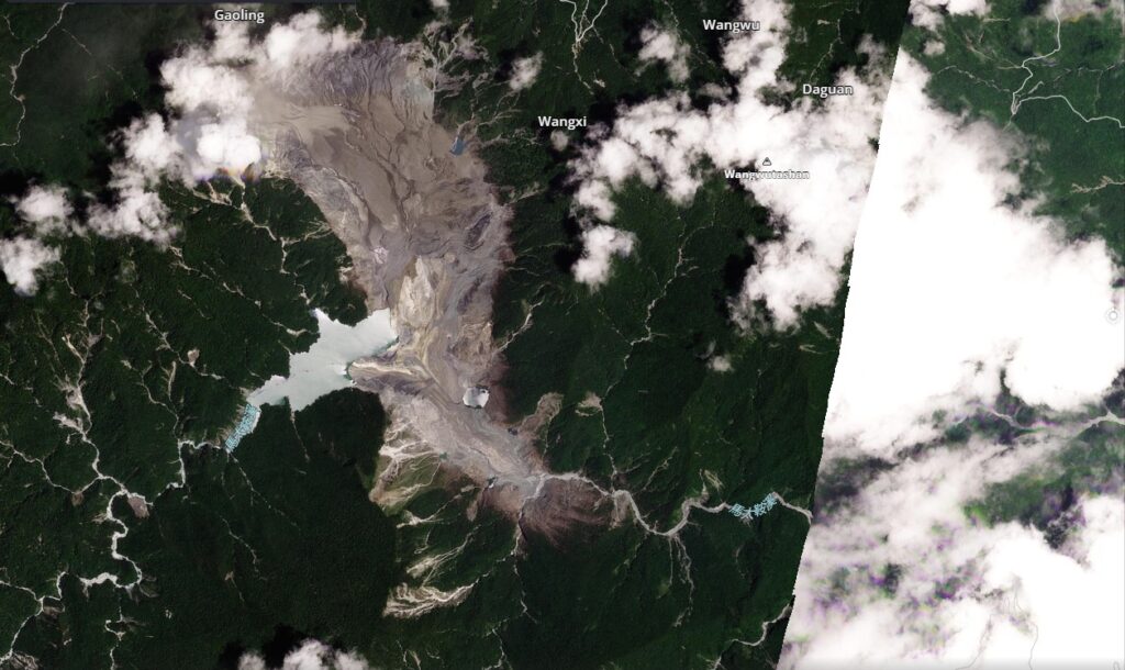 Recent Planet Labs image showing the site of the 21 July 2025 landslide in Wanrong township, Taiwan.