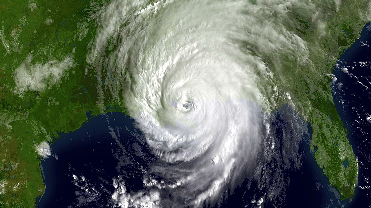 A satellite image shows Hurricane Katrina over the Gulf Coast.