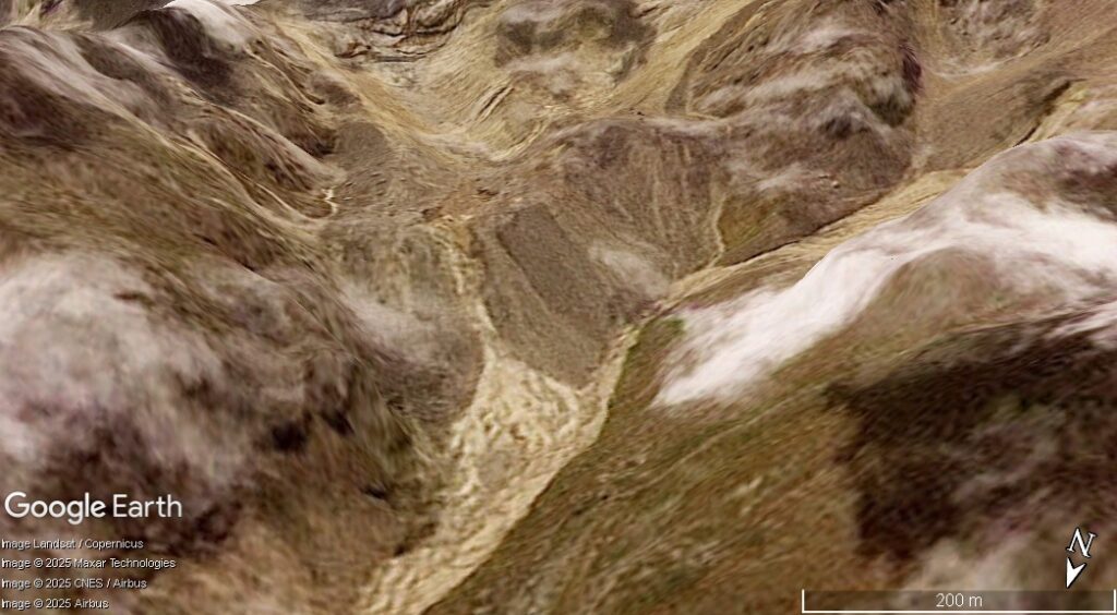 The east side of the upper part of the catchment above Dharali after the 5 August 2025 disaster. 