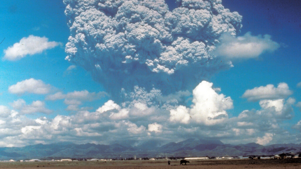 Mount Pinatubo, Philippines, erupts in 1991.