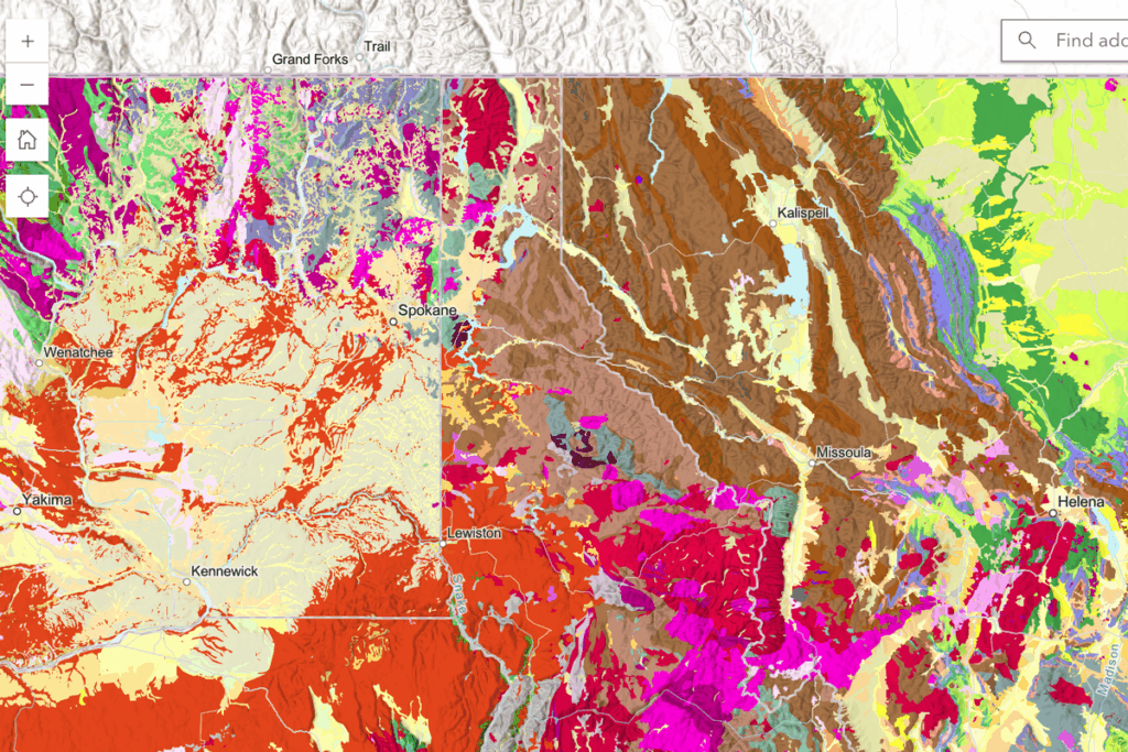 Geologic map of the border of Washington and Idaho