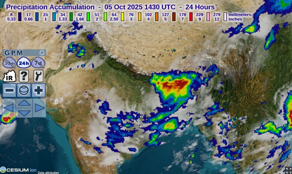 24 hour precipitation in 14:30  on 5 October 2025 for South Asia. 