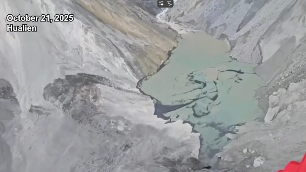 The lower Matai'an landslide barrier lake prior to the failure on 21 October 2025.