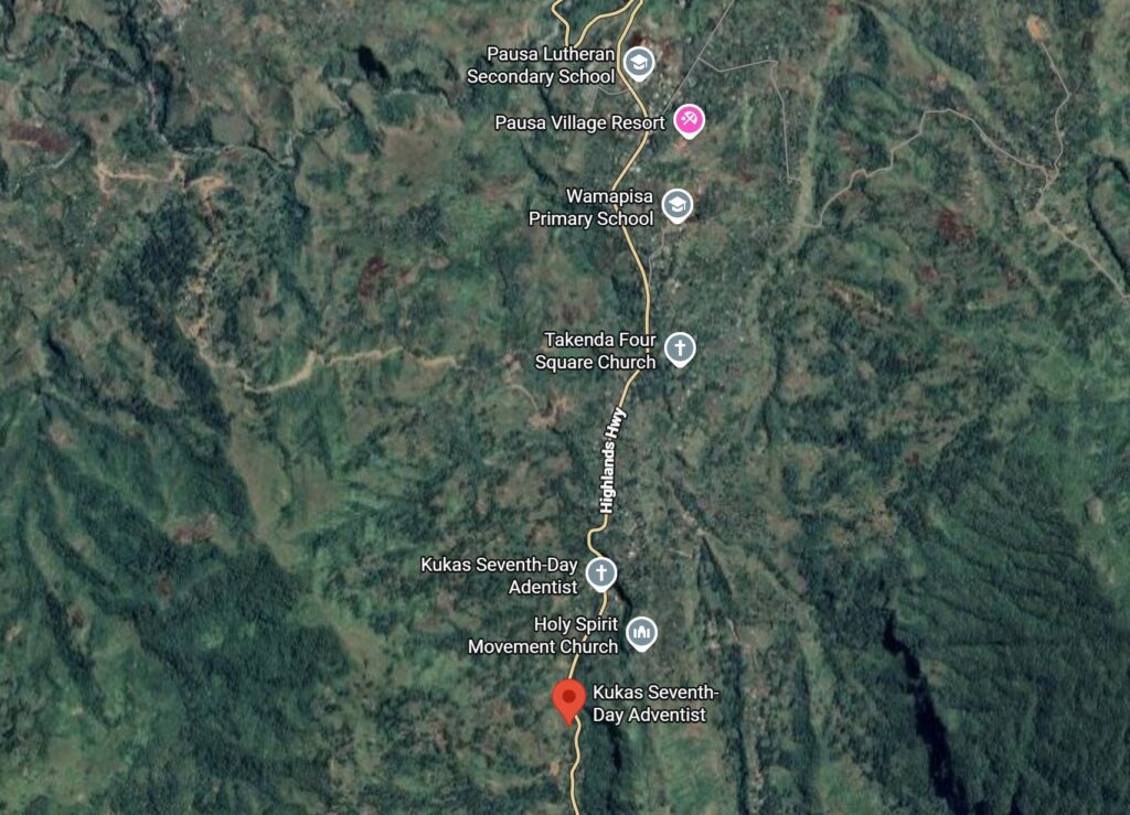 The likely location of the 25 October 2025 landslide at Kukas in PNG.