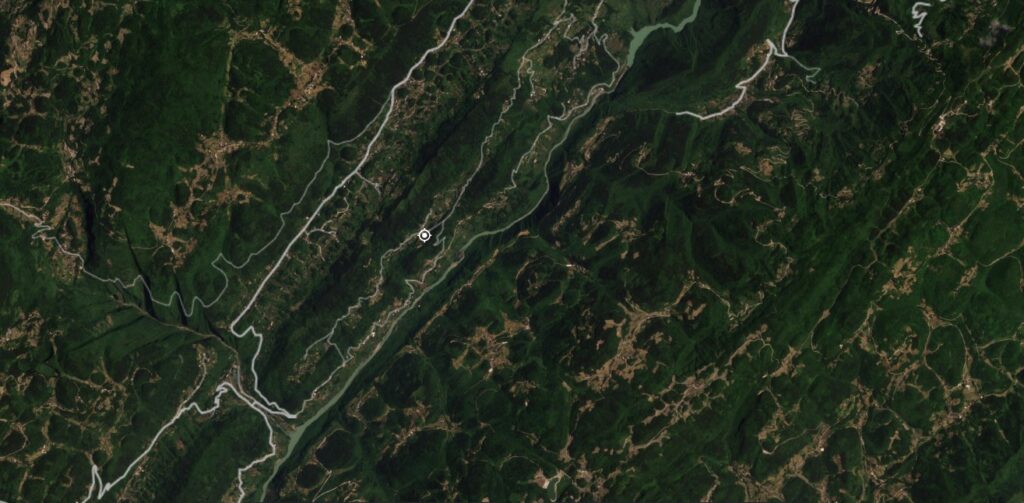 The site of the 12 July 2024 landslides in Pengshui County, Chongqing, China. Image copyright Planet, used with permission. Image dated 24 May 2024.