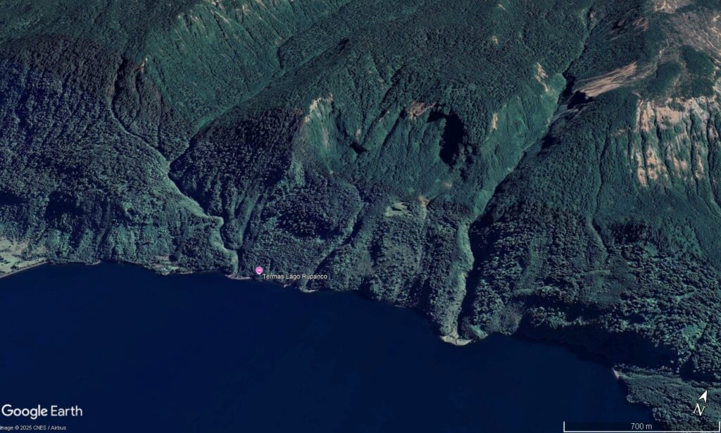 Google Earth image of the site of the landslides on the banks of Lake Rupanco triggered by the 22 May 1960 earthquake in Chile.