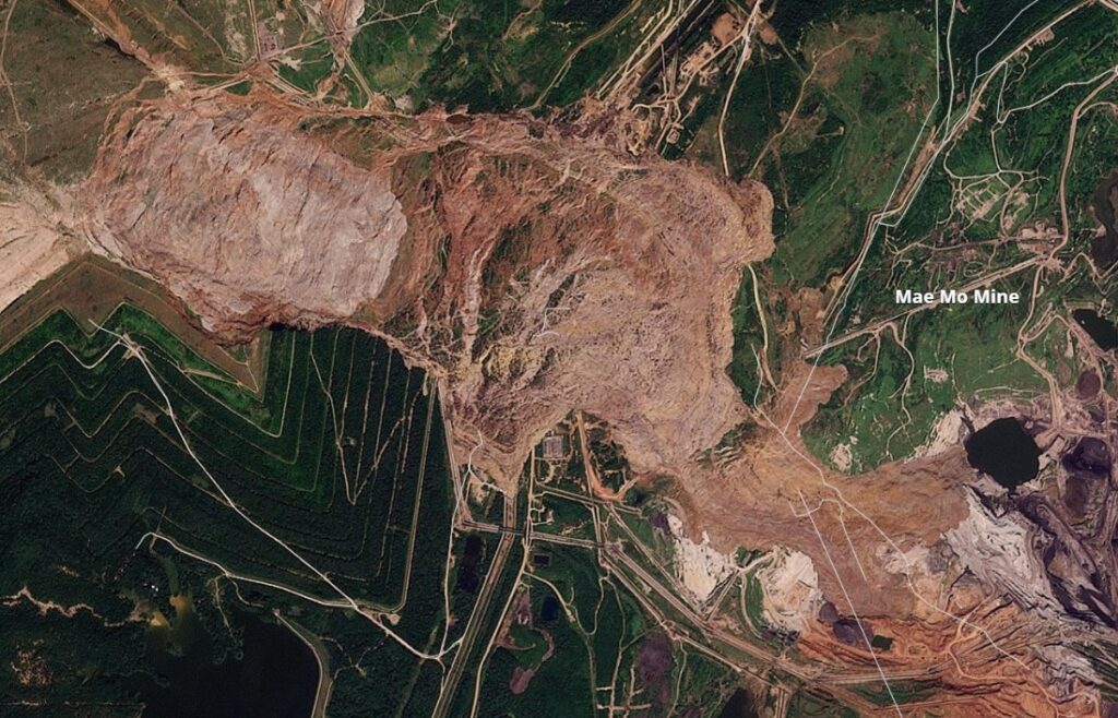 The aftermath of the 4 November 2025 landslide at Mae Moh Mine in Thailand.