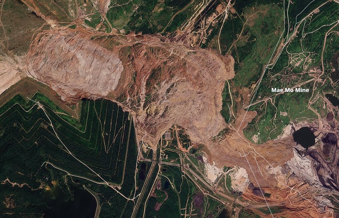 The aftermath of the 4 November 2025 landslide at Mae Moh Mine in Thailand.