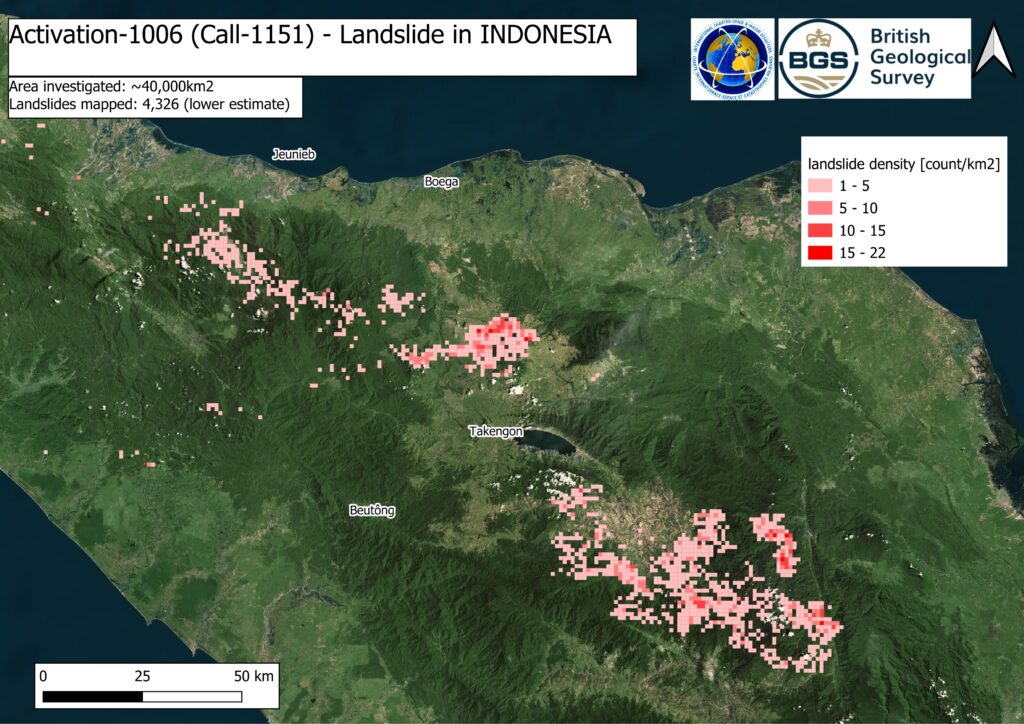 British Geological Survey map of landslides triggered by the November 2025 rains in Sumatra.