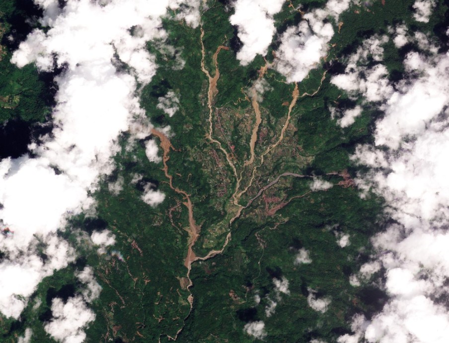 Satellite image of Malalak in Indonesia, in the aftermath of the catastrophic debris flows.