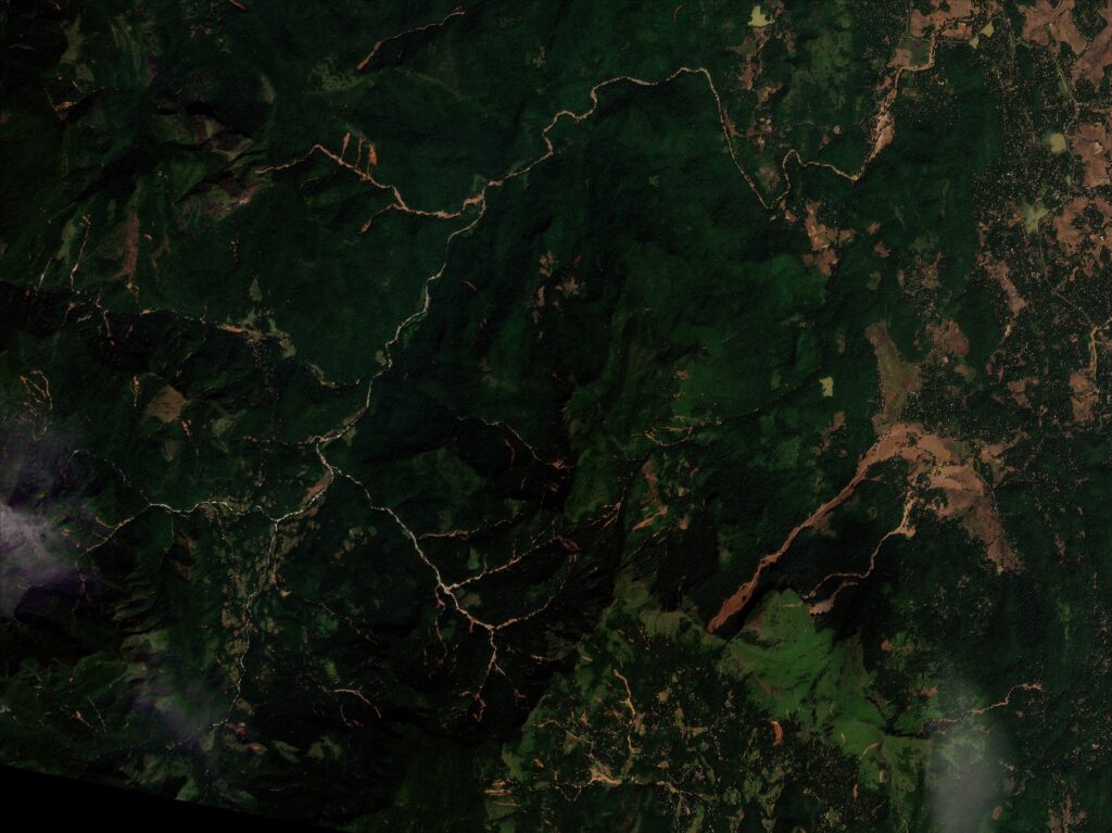 A satellite image of part the area affected by landslides triggered by Cyclone Ditwah in Sri Lanka. This image shows the aftermath of the event.