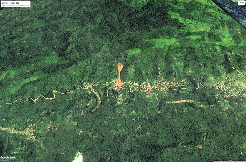 Planet Labs image of the 14 January 2026 landslide at Burutsi in the DRC.