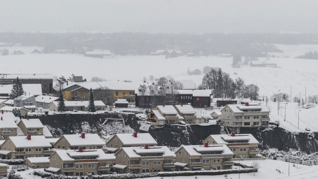 The aftermath of a quick clay landslide in Gjerdrum, Norway, in 2020.