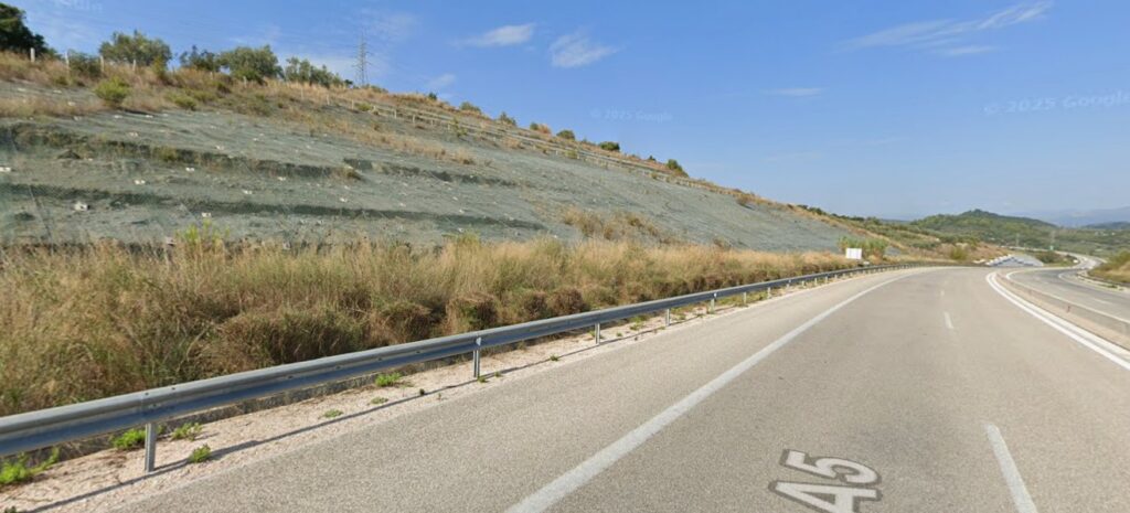 Google Streetview image showing the site of the 2 February 2026 landslide on the Ionian motorway in Greece.
