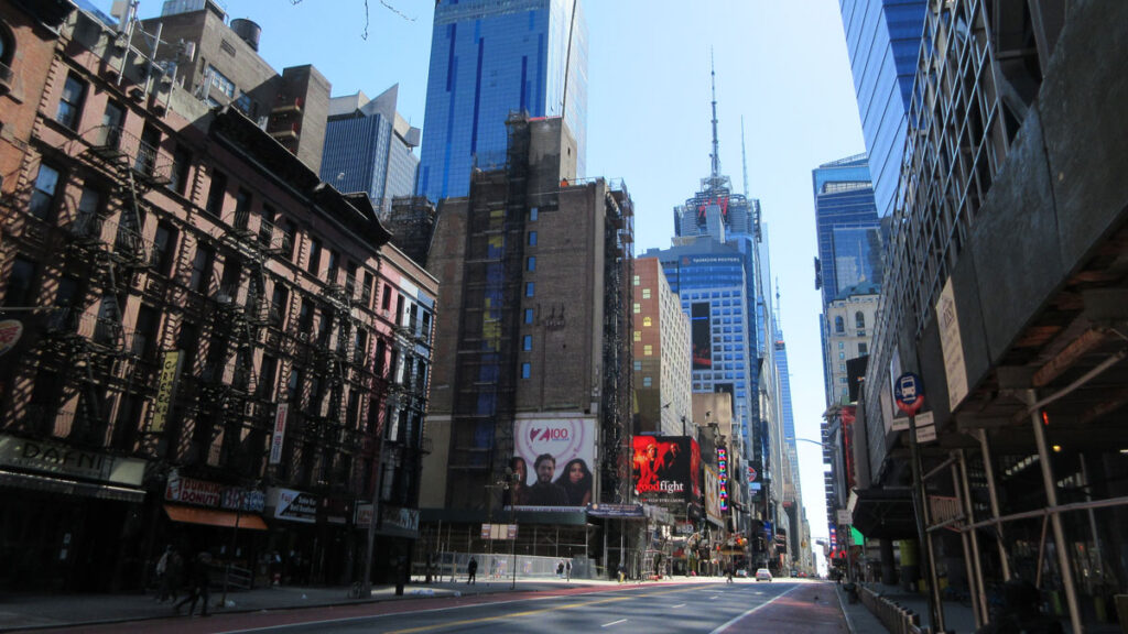 Hell’s Kitchen and 42nd Street during the COVID-19-related medical distancing protocol in April 2020.