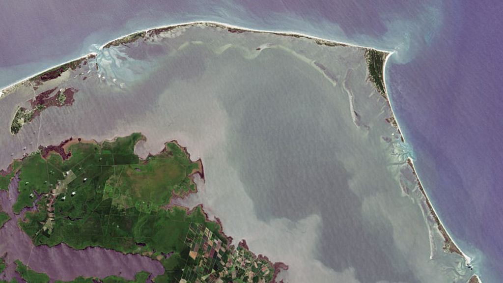 Satellite image of a barrier island.