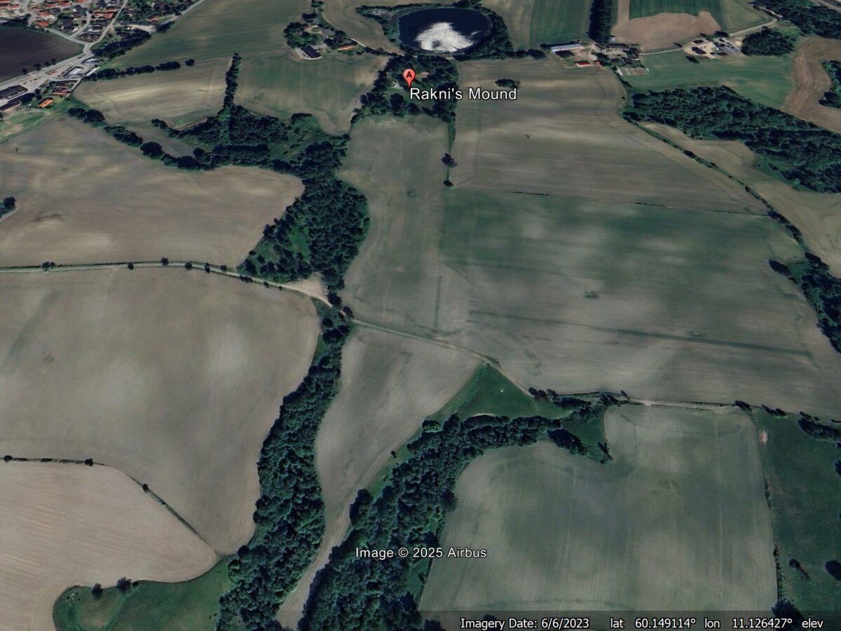 Google Earth image of the site of Raknehaugen.