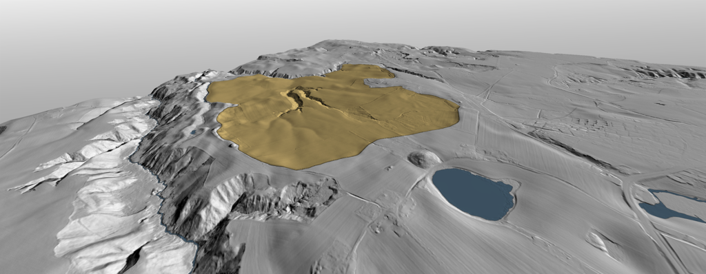 Landslide scar lying immediately south of Raknehaugen, measuring just over 1 square kilometre.