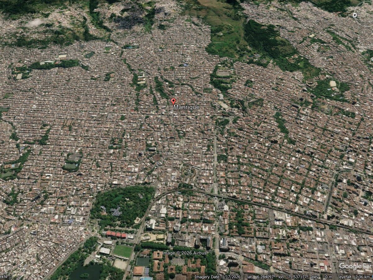 Google Earth image of the Manrique neighbourhood of Medellin in Colombia.