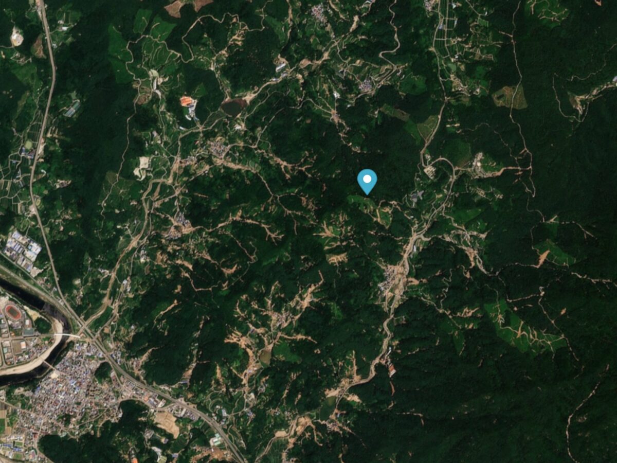 Planet Labs image of a part of the area affected by landslides during heavy rainfall in Sancheong County, South Korea on 19 July 2025.