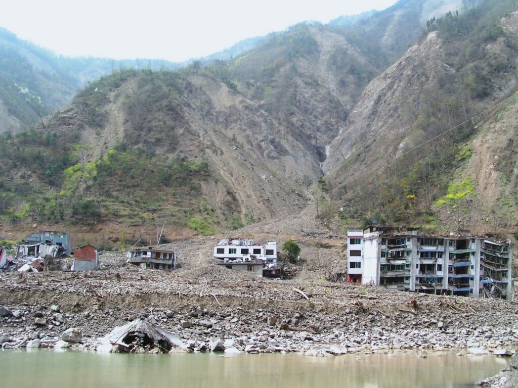 An earthquake triggered landslide from the 2008 Wenchuan earthquake.