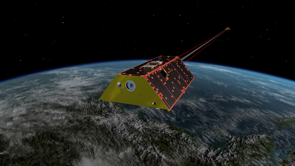 Illustration of a satellite orbiting Earth.