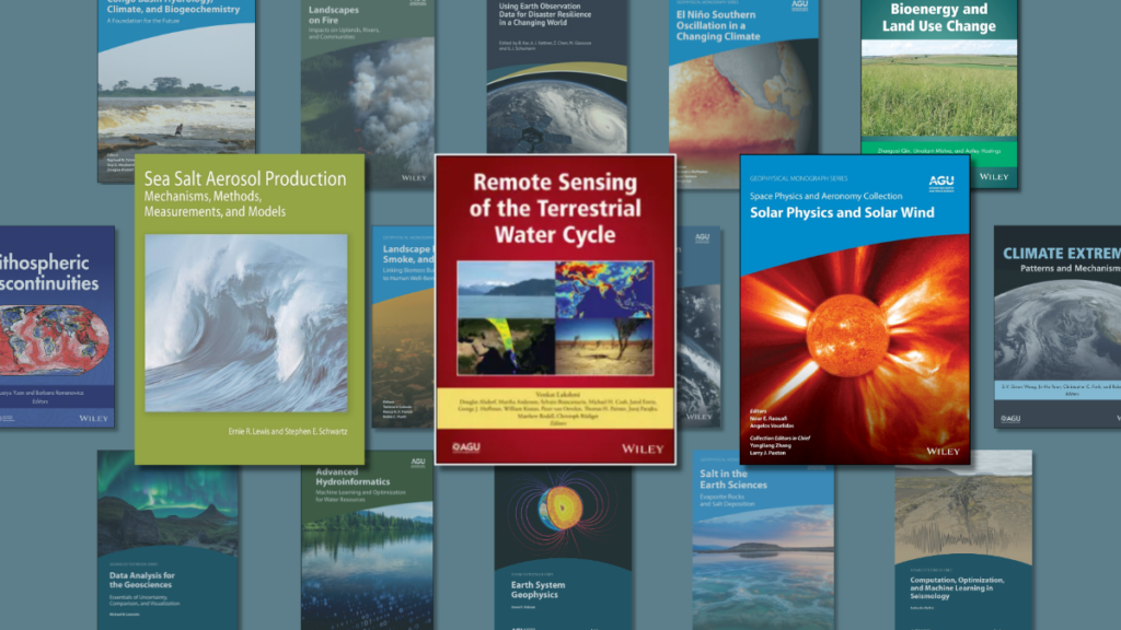 A graphic showing AGU book covers through the years.
