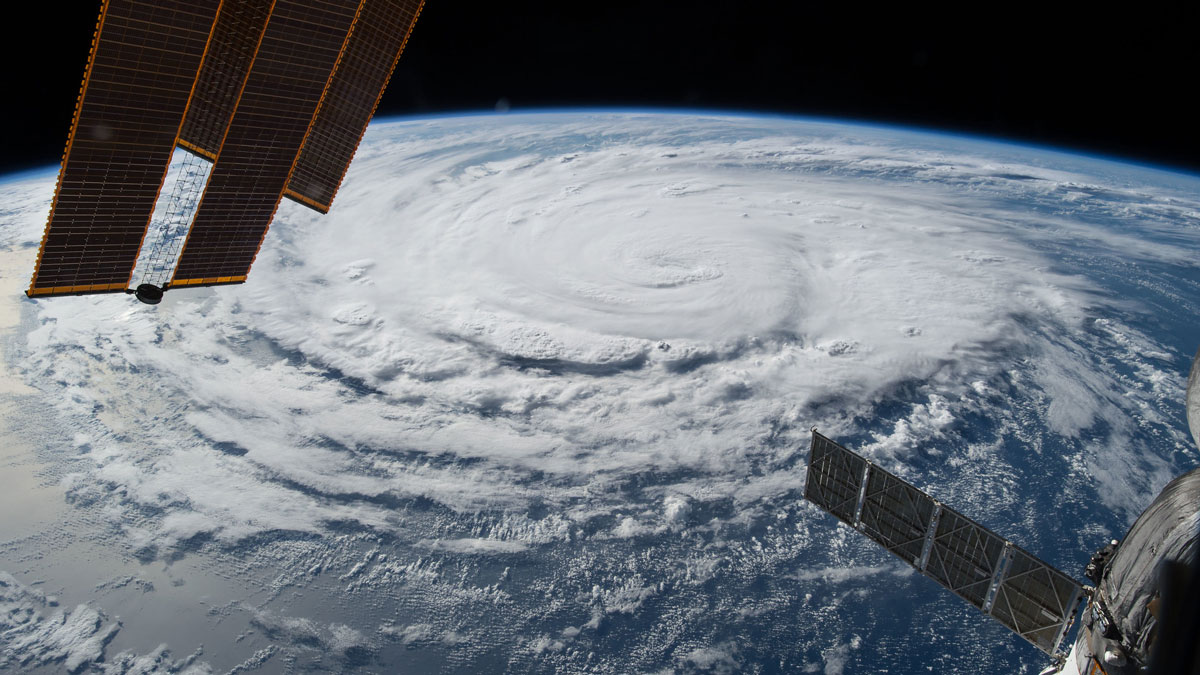 A hurricane on Earth is seen from the International Space Station.