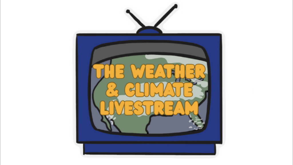 Illustration of a blue television with the words “The Weather & Climate Livestream” on the screen.