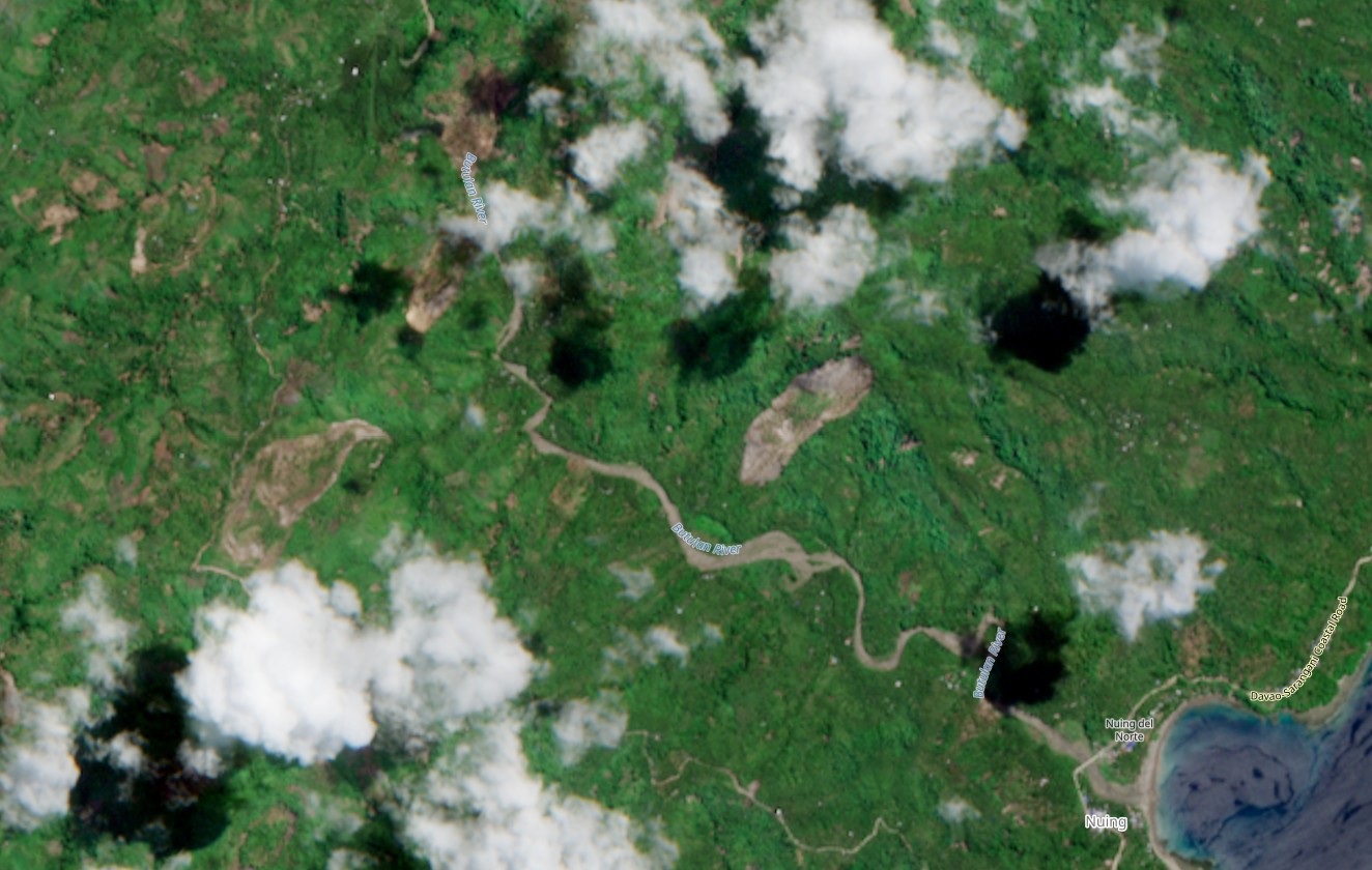 Sentinel 2 image dated 14 June 2026 showing landslides triggered by the Mindanao earthquake.