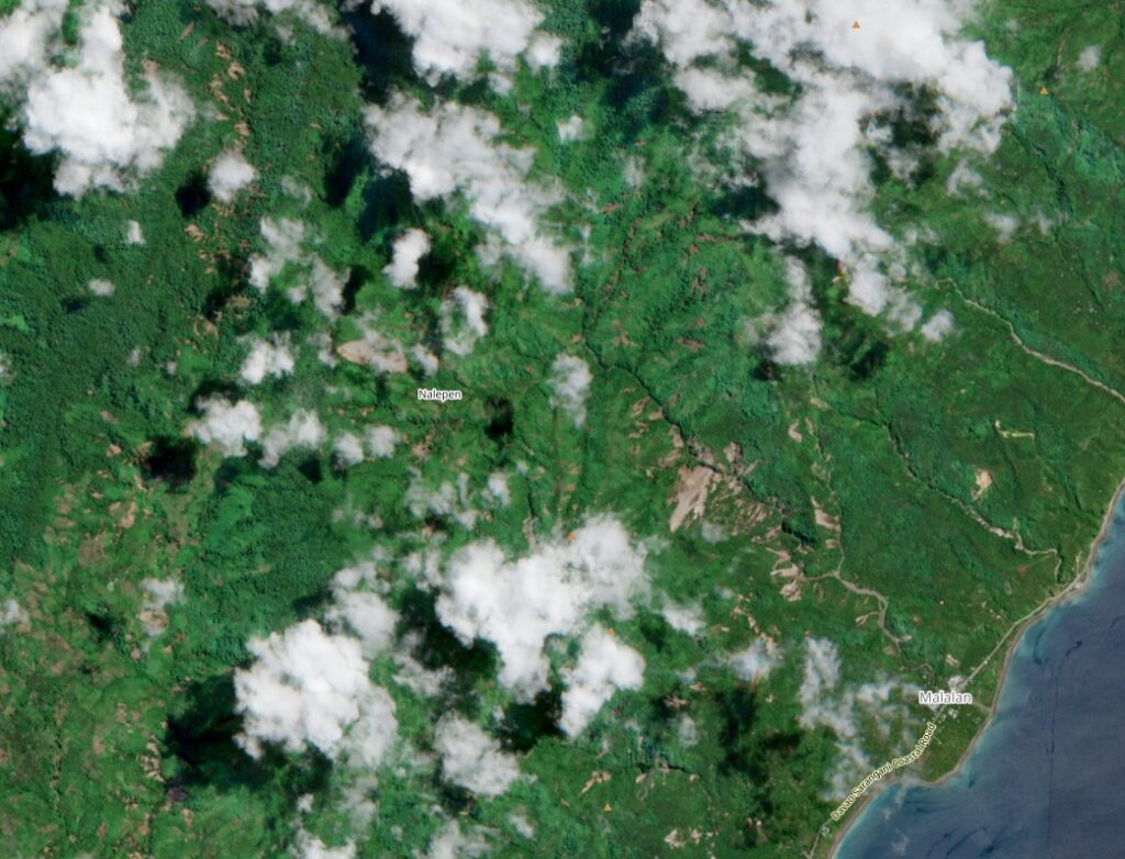 Sentinel 2 image dated 14 June 2026 showing landslides triggered by the Mindanao earthquake.