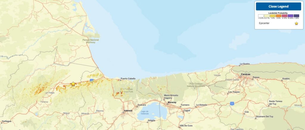 The USGS Pager landslide Map for the 24 June 2026 M=7.5 earthquake in Venezuela.