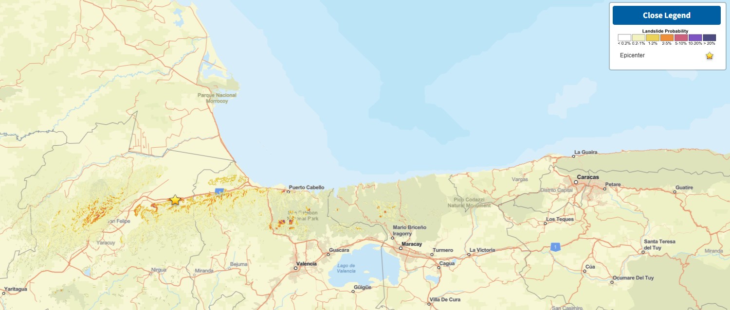 The USGS Pager landslide Map for the 24 June 2026 M=7.5 earthquake in Venezuela.
