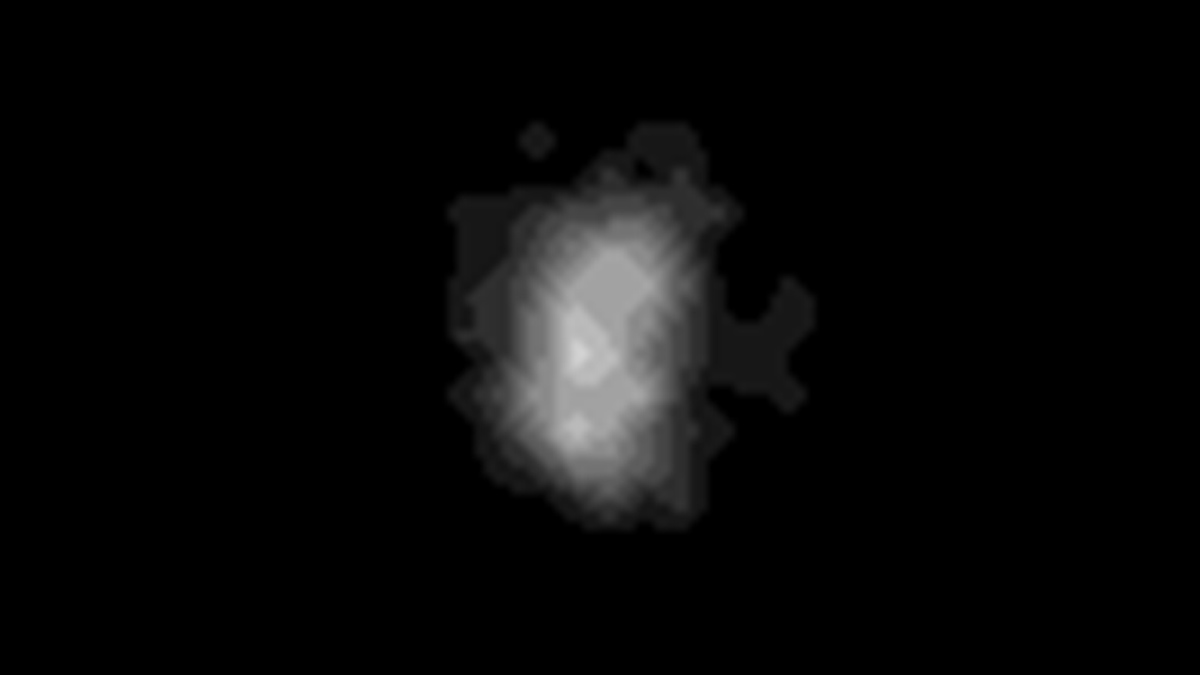 A very blurry gray blob on a black background