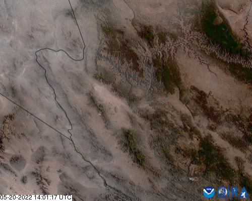 A GIF of a satellite image shows a plume of dust spreading across a landscape.