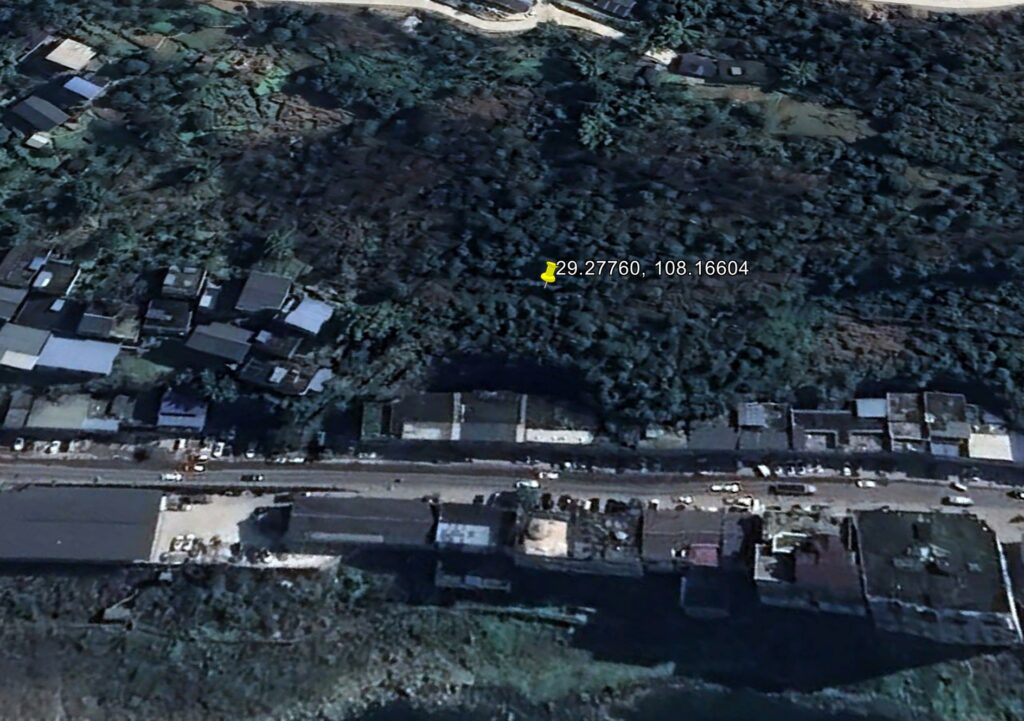 Google Earth image of the site of the 17 July 2026 landslide at Hanjia in Chongqing, China.