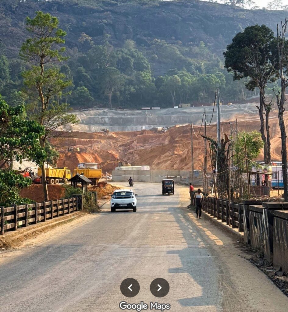 Photograph from Google Maps of the site of the 7 July 2026 Kalladi Landslide in India.